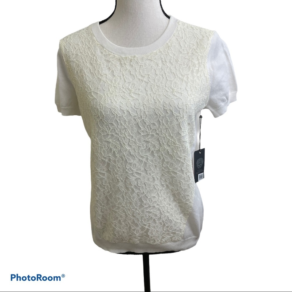 Vince Camuto lace front short sleeve top/blouse New size P medium
